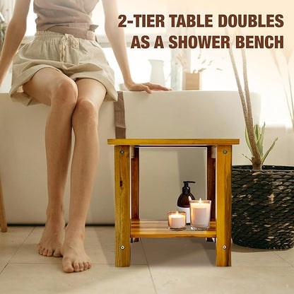 Double Adirondack Table - Weatherproof Outdoor Side Table - Patio End Tables for Outside - Adirondack Side Table - Acacia Wood 2-Tier End Table for Indoor & Outdoor Use