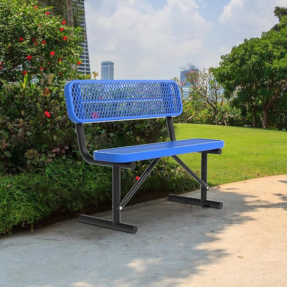 48" Metal Park Benches for Outside - Blue Outdoor Benches Heavy Duty Garden Weatherproof Bench with Backrest, Buddy Bench for Schools,Commercial Benches for Shopping Mall, Store, Yard, Patio