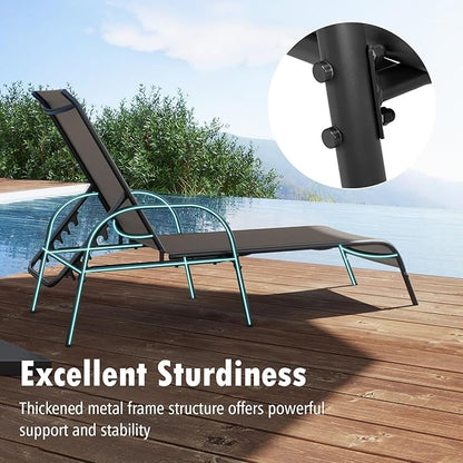 Nightcore Chaise Lounge Chair Outdoor, Pool Chair with 5 Adjustable Backrest, Patio Lounge Chairs with Breathable Fabric, Comfortable Armrest, Chaise Lounge for Patio, Pool, Bench (1, Brown)