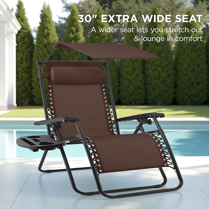 Best Choice Products 30” Wide Folding Zero Gravity Outdoor Recliner Patio Lounge Chair w/Adjustable Canopy Shade - Photo 3