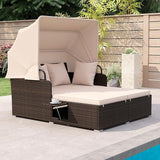 RELAX4LIFE Patio Outdoor Daybed with Canopy, Wicker Rattan Sunbed w/Cushions, 4 Pillows & 2 Retractable Side Trays - Photo 8