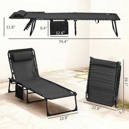 Outsunny Folding Chaise Lounge Chair, Patio Sun Tanning Chair, Outdoor Chaise Lounger with 5-Position Reclining Back, Breathable Mesh Seat for Beach, Poolside, Yard, Black