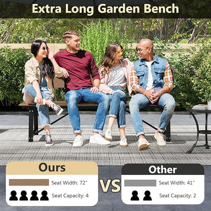 Tangkula 72” Outdoor Bench, Extra Long Patio HDPE Bench for 4 People, 1100 lbs Weight Capacity, Heavy-Duty Patio Picnic Dining Bench for Garden, Porch, Lawn, Backyard & Park