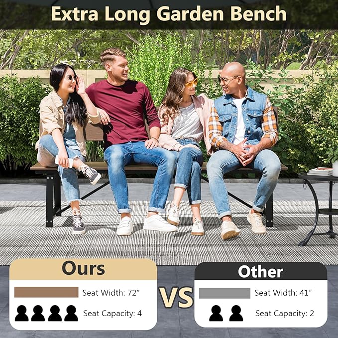 Tangkula 72” Outdoor Bench, Extra Long Patio HDPE Bench for 4 People, 1100 lbs Weight Capacity, Heavy-Duty Patio Picnic Dining Bench for Garden, Porch, Lawn, Backyard & Park