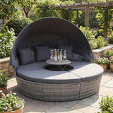HAPPYGRILL Rattan Daybed with Canopy, Outdoor Wicker Round Daybed Patio Seating with Cushions & Adjustable Side Table - Photo 2