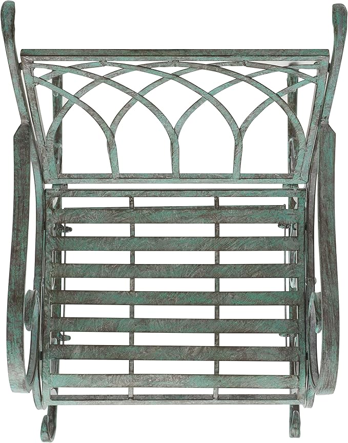 SAFAVIEH Outdoor Collection Medrano Victorian Antique Dark Green Wrought Iron Rocking Chair