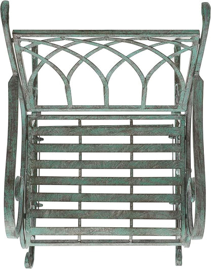 SAFAVIEH Outdoor Collection Medrano Victorian Antique Dark Green Wrought Iron Rocking Chair