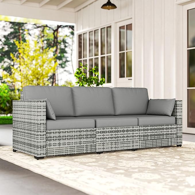 Outsunny Patio Couch PE Wicker Deep Seating Outdoor Sofa with Removable Cushions, 3 Seater Rattan Sofa - Photo 7
