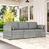 Outsunny Patio Couch PE Wicker Deep Seating Outdoor Sofa with Removable Cushions, 3 Seater Rattan Sofa - Photo 7