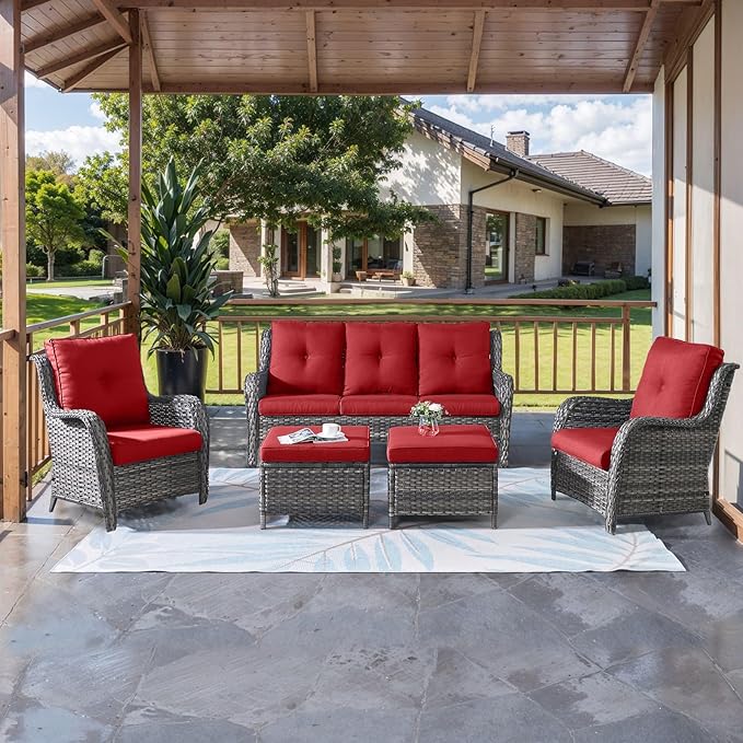 HUMMUH Outdoor Furniture 5 Pieces Patio Furniture Set Wicker Outdoor Sectional Sofa with 2 Patio Chairs - Photo 1