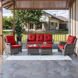 HUMMUH Outdoor Furniture 5 Pieces Patio Furniture Set Wicker Outdoor Sectional Sofa with 2 Patio Chairs - Photo 1