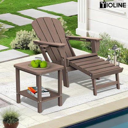 Double Patio Side Table, Outdoor HDPE Adirondack End Table for Patio, Backyard, Garden, Pool, Lawn,Brown