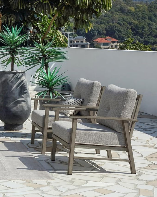 Aluminum Patio Furniture Set, 3 Pieces Outdoor Patio Bistro Set with Washable Thick Cushions, All Weather Patio Conversation Set with Coffee Table for Porch, Balcony, Lawn, Limed Oak