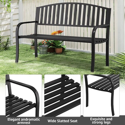 Outdoor Bench Garden Bench Patio Bench,Weatherproof Anti-Rust Metal Powder Coated Frame Park Bench,Metal Bench for Yard & Porch & Park (Vertical line)
