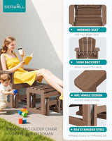 SERWALL Outdoor Glider Chair with Ottoman, HDPE Wood-Like Patio Glider Set All-Weather Porch Glider for Outside, Brown - Photo 6