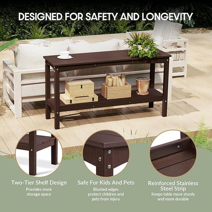 WestinTrends Malibu 55" Outdoor Patio HDPE Adirondack 2-Tier Shelf Console Table, Dark Brown