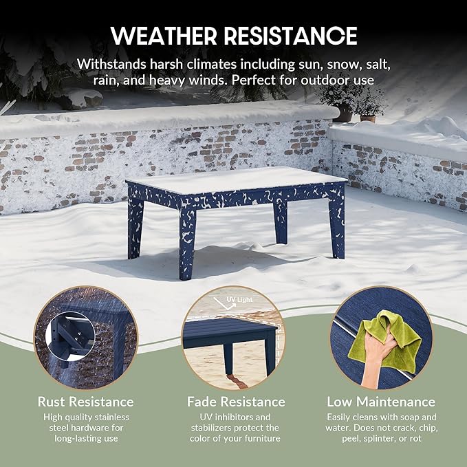 WestinTrends Malibu Low Outdoor HDPE Patio Rectangle Coffee Table, Navy Blue