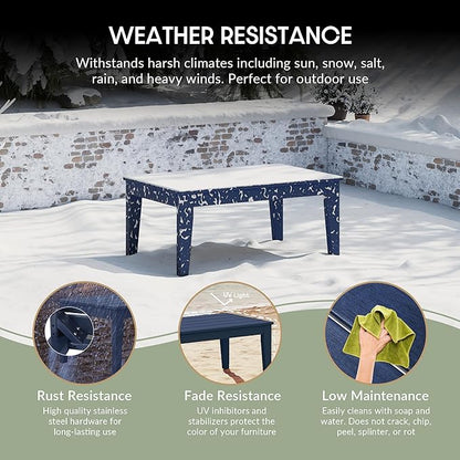WestinTrends Malibu Low Outdoor HDPE Patio Rectangle Coffee Table, Navy Blue