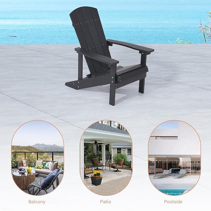 Adirondack Chairs, Plastic Adirondack Chairs Set of 4, All-Weather Resistant, Widely Used in Outdoor, Fire Pit, Deck, Outside, Garden