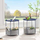 VECELO Round Side/End Table with Fabric Storage Basket，Metal Anti-Rust and Waterproof Small Bedside Nightstand with - Photo 5
