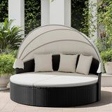 Patio Furniture Round Outdoor Daybed with Retractable Canopy Wicker Rattan Sectional Sofa for Lawn Garden Backyard Pool - Photo 7