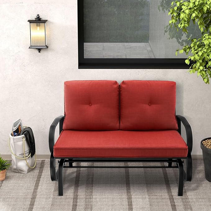 Tangkula 2-Person Outdoor Glider Bench, Swing Seat Bench with Seat & Back Cushions, Sturdy Rustproof Steel Frame - Photo 2
