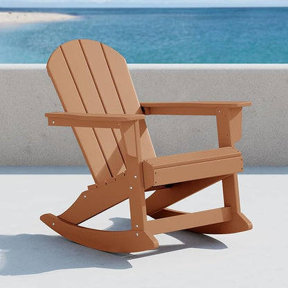 WO WESTIN OUTDOOR HDPE Laguna Outdoor Rocking Poly Adirondack Chair, Teak