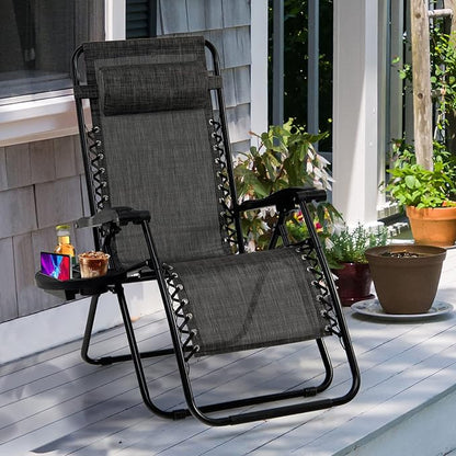 Goplus Zero Gravity Lounge Chairs, 160°Adjustable Folding Recliner w/Pillow and Cup Holder, 350LBS Comfy Outdoor Lounge Chairs for Patio, Lawn, Yard & Camp(Set of 2, Gray)