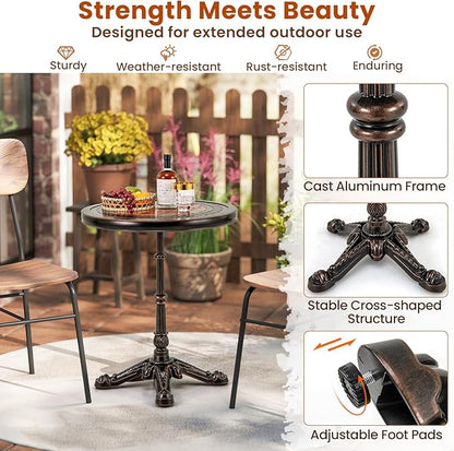 Tangkula 24" Round Patio Dining Table, Weather-Resistant Cast Aluminum Outdoor Table with Carved Texture & Painted Top, for Balcony, Garden, Backyard, Poolside