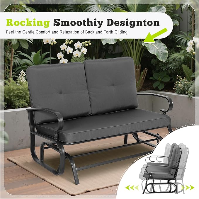Outdoor Bench Patio Swing Glider Loveseat 2 Seats Rocking Chair - Photo 6
