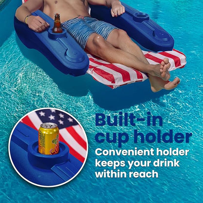 XtremepowerUS Floating Chaise Pool Lounger USA Patriotic Padded Large for Adults Headrest, Backrest, Footrest & Cupholder (American Flag)