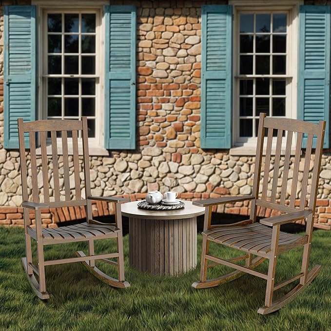 SUPER DEAL Outdoor Rocking Chair Set of 2, All Weather Resistant Wood Outdoor Indoor Patio Porch Rocker Chair,Natural