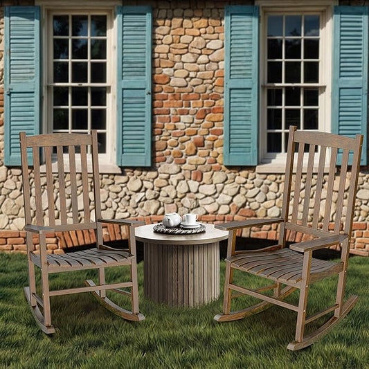SUPER DEAL Outdoor Rocking Chair Set of 2, All Weather Resistant Wood Outdoor Indoor Patio Porch Rocker Chair,Natural