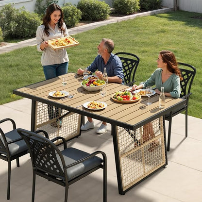 YITAHOME Dining Table 59.1"x34.3" Rectangular Patio Table with Metal Frame & Rattan Mesh All-Weather Outdoor Patio Dining Table for 6 Outdoor Table with Adjustable Feet for Outdoor/Indoor