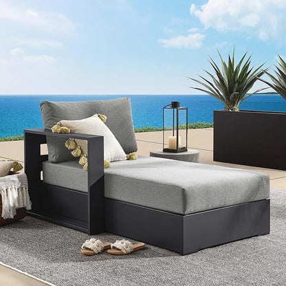Modway Tahoe Aluminum Outdoor Chaise Lounge in Gray Charcoal with Weather-Resistant Cushions, Modular Left-Facing Patio Lounger for Pool Furniture or Sectional Sofa Set