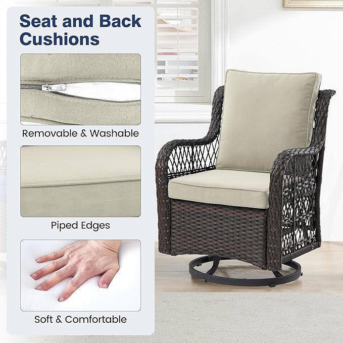 GAOMON 3 Pieces Outdoor Swivel Rocker Chair Set of 2 with Small Side Table, 360-Degree Swivel Rocking Chair - Photo 5