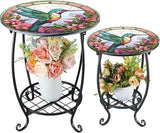2 Pcs Outdoor Side Table Small Patio Round Mosaic Accent End Table Indoor Plant Metal Coffee Tea Tables for Patio Yard - Photo 1