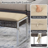 HAPPYGRILL Patio Rattan Loveseat Bench Ottoman, 43 Inch Outdoor Seat with Metal Legs & Seat Cushion - Photo 8