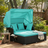 Tangkula Patio Rattan Daybed with Retractable Canopy, Patiojoy Wicker Sun Lounger with 2 Foldable Side Panels - Photo 3