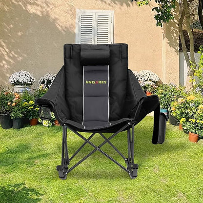 Oversized Rocking Camping Chair with Headrest & Cup Holder - 400lbs Capacity, 600D Oxford Fabric, Easy Fold Portable Outdoor Rocker Chair for Camping, Backyard, Beach, Deep Gray