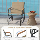 Giantex Outdoor Glider, Swing Rocking Chair with Breathable Fabric Seat, Curved Teak Wood Armrests and Metal Frame - Photo 6