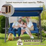 3 in 1 Outdoor Porch Swing with Adjustable Canopy, 3 Seat Outdoor Swing for Adults - Photo 4