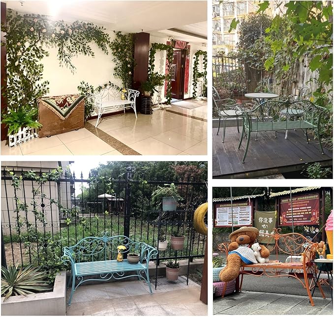 52" Outdoor Garden Bench - Retro Metal Patio Seating for 2 with Backrest & Armrests, Perfect for Yard, Lawn, Porch & Backyard - Stylish Green Park Bench