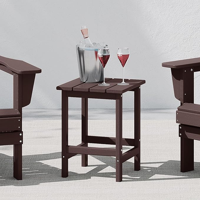 Costaelm 4-Piece Set Outdoor/Patio Poly Adirondack Chairs with a Coffee and a Side Table (2 Seater), Dark Brown