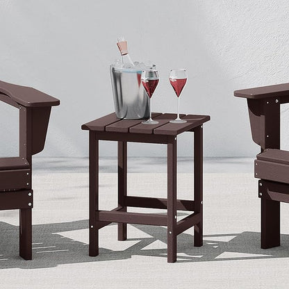 Costaelm 4-Piece Set Outdoor/Patio Poly Adirondack Chairs with a Coffee and a Side Table (2 Seater), Dark Brown