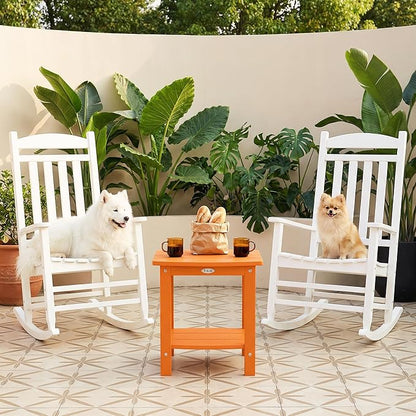 Y&M Outdoor Side Table, HIPS Adirondack Small Double Layer Table, Waterproof Square Outside Table, Balcony End Tables for Patio, Pool, Porch, Deck, Indoor or Outdoor Use, Orange