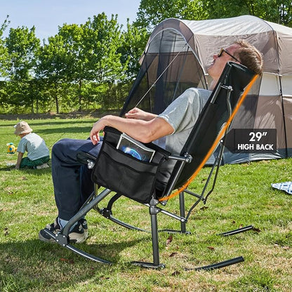 PORTAL Oversized Folding Rocking Camping Chair Portable Outdoor Rocker with High Back Hard Armrests Carry Bag, Supports 400 lbs