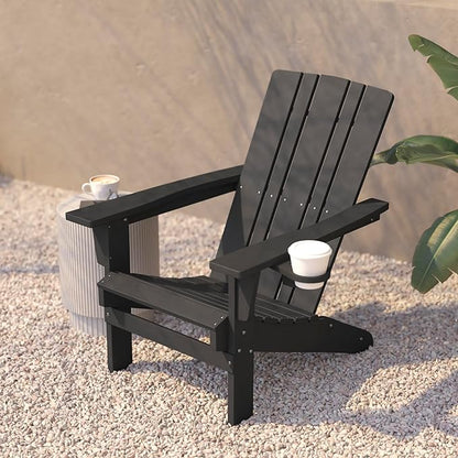 Flash Furniture Halifax Adirondack Chair with Cup Holder, Weather Resistant Poly Resin Adirondack Chair, Gray, Set of 1