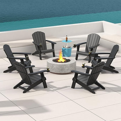 Outdoor Adirondack Chair Set of 6,HDPE Heavy All-Weather Lawn Chairs,Plastic Patio Chairs,Modern Wooden Textured Adirondack Chair,Backyard Patio Lawn Poolside Fire Pit