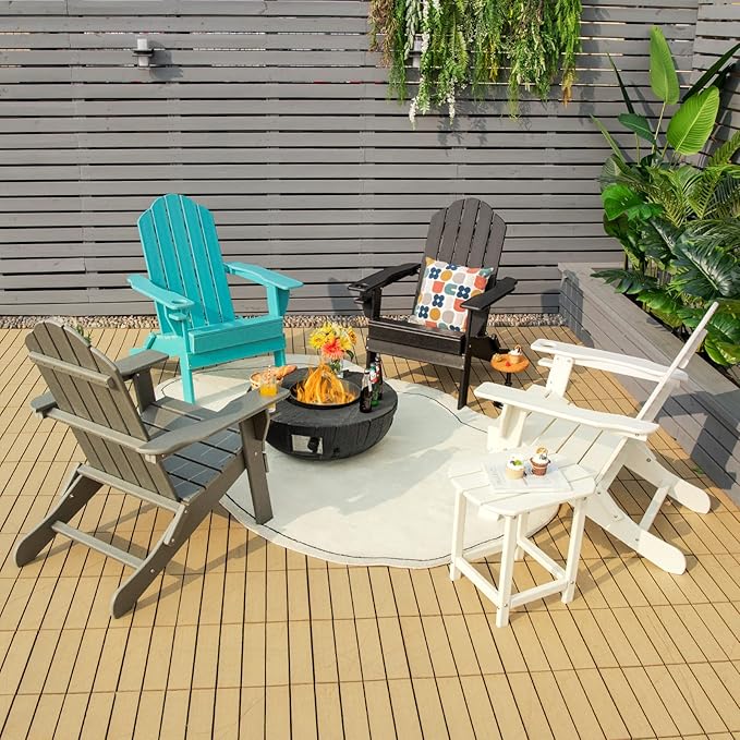 Giantex 2-Pack Adirondack Chair, Outdoor Folding Chairs, Weather Resistant Patio Chair with Cup Holder Lawn Chair for Patio, Garden, Backyard, Balcony, Deck Outside Fire Pit Chair (Grey)